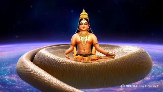 Cosmic Vishnu Awakens Creation on Golden Lotus – AI Generated Video | Hailuo AI