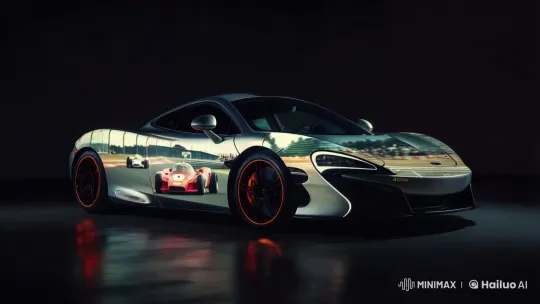 Sleek Sports Car Showcased with Animated Racing Reflections – AI Generated Video | Hailuo AI