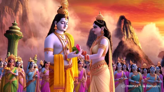 Divine Union of Shiva and Parvati Celebrated in Opulent Mahashivratri Scene – AI Generated Video | Hailuo AI