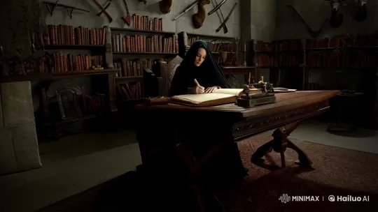 Medieval Lady Records in Shadowy Grandeur – AI Generated Video | Hailuo AI