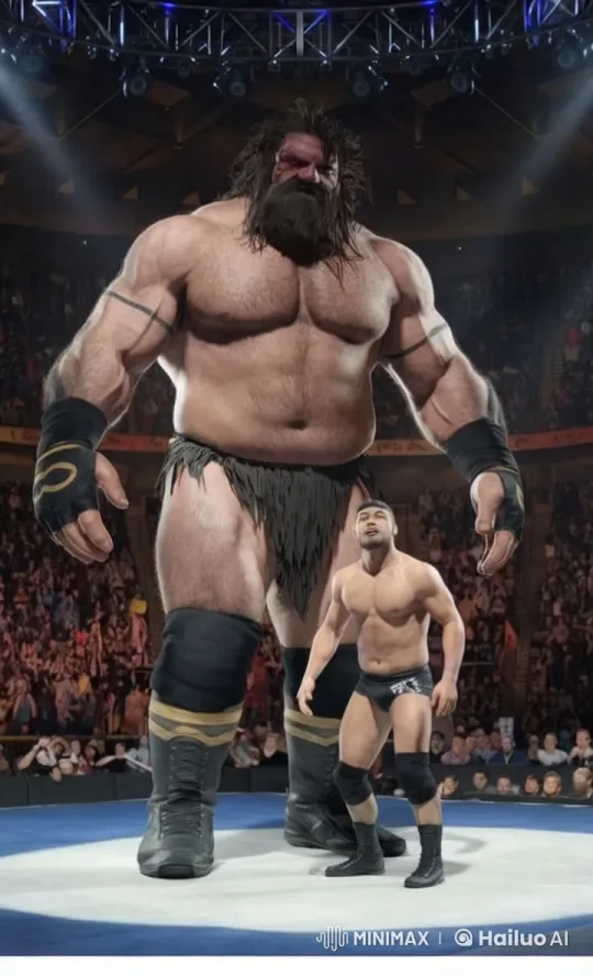Giant vs. Small Wrestler in Dramatic Arena Match – AI Generated Video | Hailuo AI