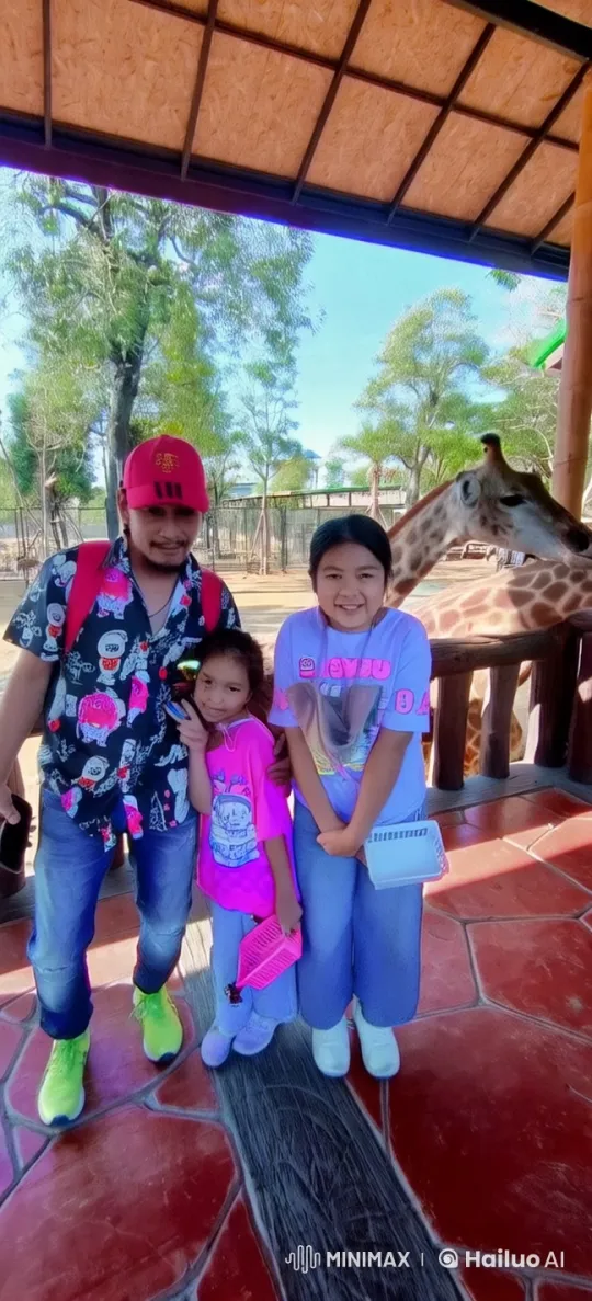 Live2D Animation: Dynamic Family Fights Near Peaceful Giraffe – AI Generated Video | Hailuo AI