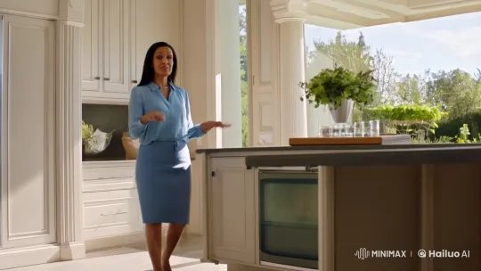 Financial Advisor Showcases Dream Home in Elegant Kitchen Scene – AI Generated Video | Hailuo AI