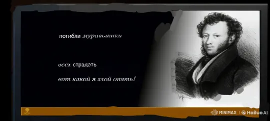 Pushkin's Tragicomic Journey: From Humor to Tragedy – AI Generated Video | Hailuo AI