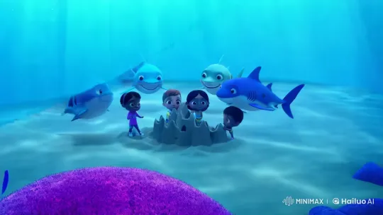 Captivating Animated Scene: Underwater to Beach with Baby Shark – AI Generated Video | Hailuo AI