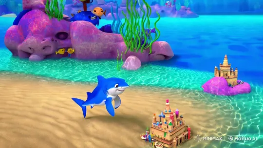 Vibrant 3D Animated Family Sharks Explore Underwater and Beach – AI Generated Video | Hailuo AI