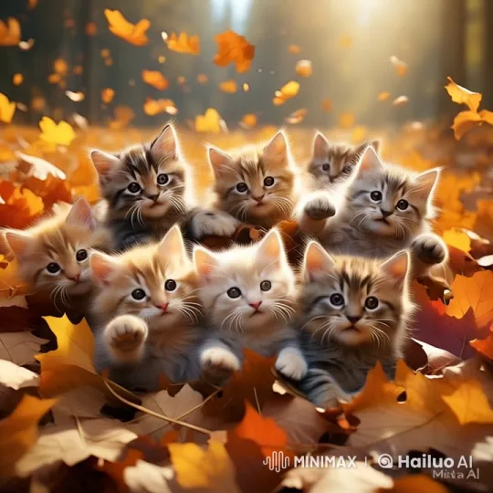 Fluffy Kittens Play in Autumn Forest with Leaves – AI Generated Video | Hailuo AI