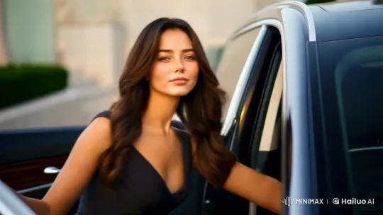 Woman Exits Luxury Car with Grace and Elegance – AI Generated Video | Hailuo AI