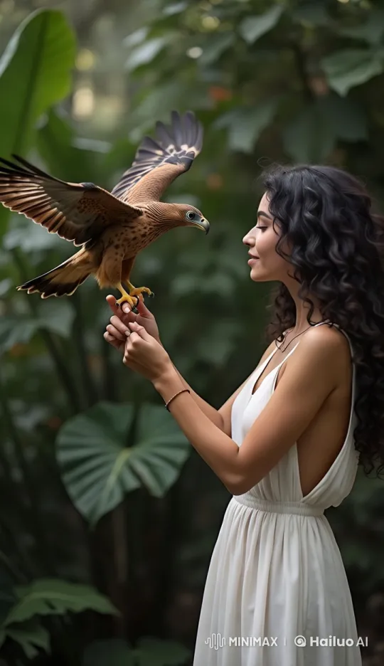 Woman and Playful Bird in Lush Forest - Live2D Animation – AI Generated Video | Hailuo AI