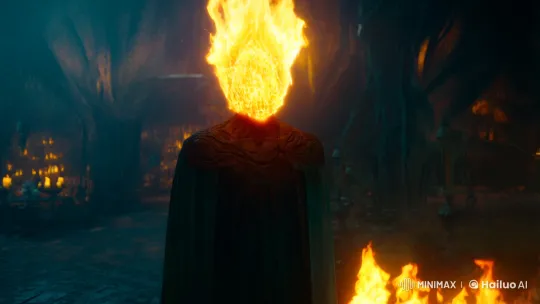 Transformation into a Flaming Skull: A Cinematic Spectacle – AI Generated Video | Hailuo AI