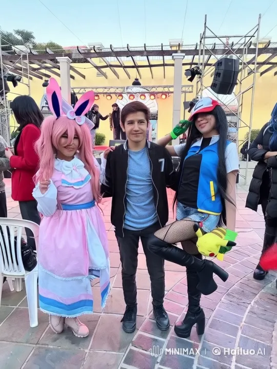 Cosplayers Pose at Lively Outdoor Event – AI Generated Video | Hailuo AI