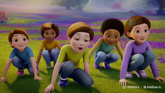 Children's Joyful Leap in Dreamlike Animated Scene – AI Generated Video | Hailuo AI
