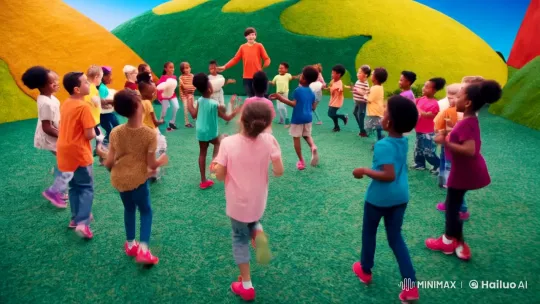 Children Dance in Unity in Whimsical Animated Landscape – AI Generated Video | Hailuo AI