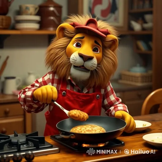 Cute Lion Chef Sings While Cooking in Cozy Kitchen – AI Generated Video | Hailuo AI
