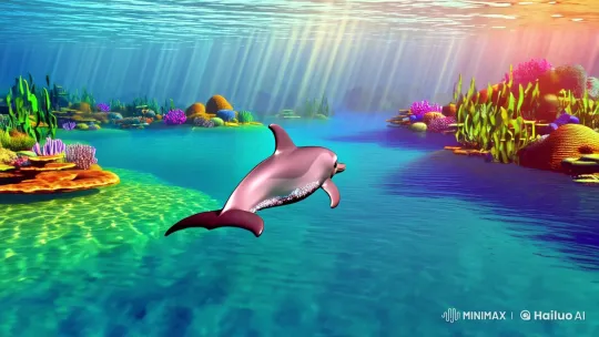 Dolphin Glides Through Enchanted Underwater Wonderland – AI Generated Video | Hailuo AI