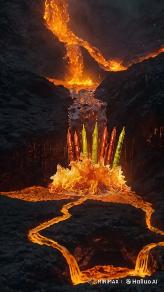 Enchanted Candles Emerge from Fiery Lava Landscape – AI Generated Video | Hailuo AI