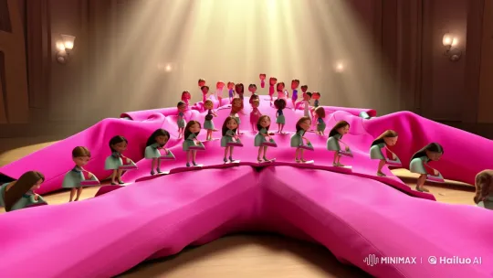 Tiny Women Iron Giant Pink Jacket in Surreal Scene – AI Generated Video | Hailuo AI