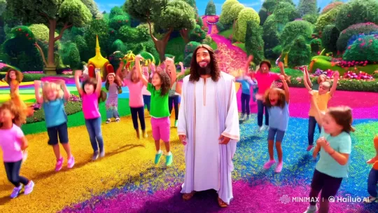 Joyful Celebration: Jesus at Center with Leaping Children – AI Generated Video | Hailuo AI