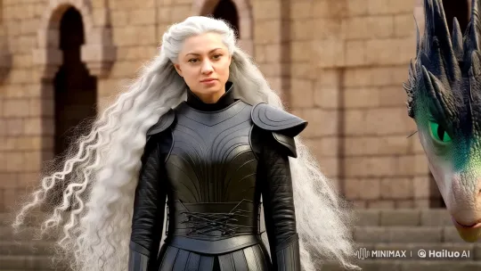 Woman in Black Armor Stroking Her Loyal Dragon Companion – AI Generated Video | Hailuo AI