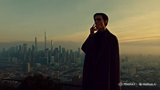 Contemplative Smoker Amidst Dusk's Golden Cityscape – AI Generated Video | Hailuo AI