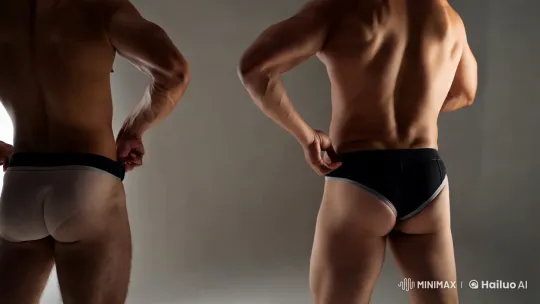 Men Adjusting Underwear in Minimalist Studio Setting – AI Generated Video | Hailuo AI