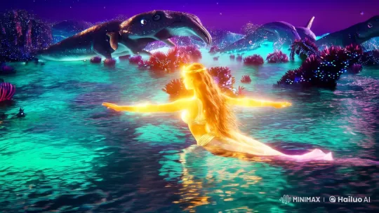 Greek Goddess Glides Through Alien Ocean's Celestial Beauty – AI Generated Video | Hailuo AI