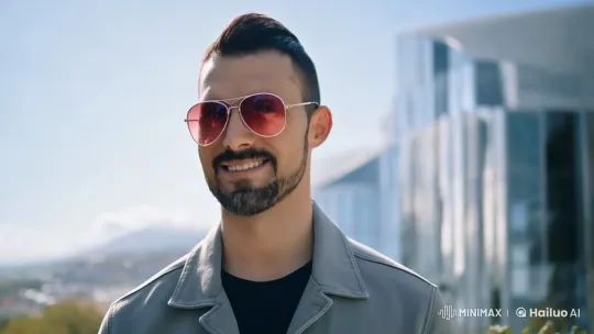 Modern City Love Scene: Man with Beard and Sunglasses – AI Generated Video | Hailuo AI