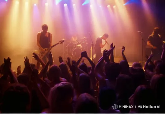 Vibrant Rock Band Energizes Live Concert – AI Generated Video | Hailuo AI