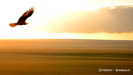 Eagle's Flight Over Golden Steppe and Riverbank Piano – AI Generated Video | Hailuo AI