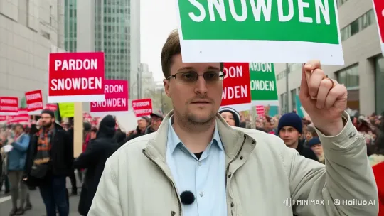 Protesters Demand Pardon for Snowden in Modern City – AI Generated Video | Hailuo AI