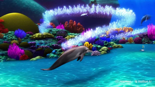 Dolphin Pod's Vibrant Underwater Sonar Ballet – AI Generated Video | Hailuo AI