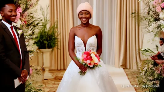 Radiant Bride Celebrates Wedding with Joy and Laughter – AI Generated Video | Hailuo AI