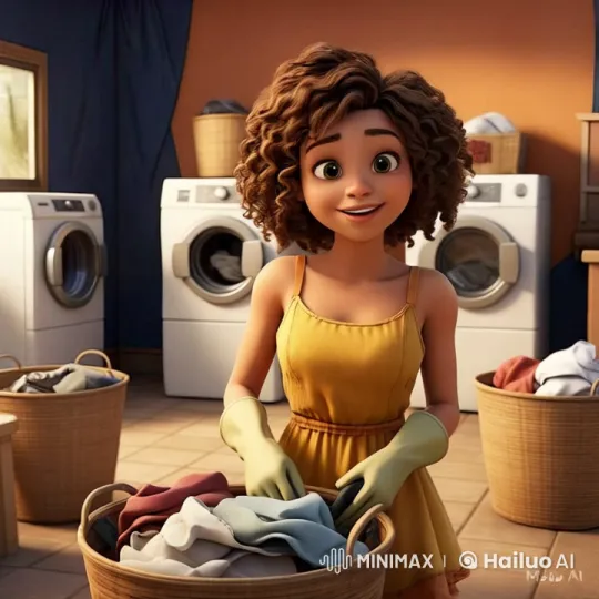 Young Girl in Laundry Room Sorting Clothes – AI Generated Video | Hailuo AI
