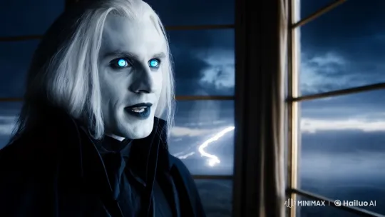 Elegant Vampire-Like Figure Captivates Amidst Stormy Reflection – AI Generated Video | Hailuo AI