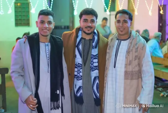 Traditional Attire Men in Festive Setting with Lights – AI Generated Video | Hailuo AI