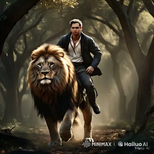 Mystical Forest Journey of Man and Majestic Lion – AI Generated Video | Hailuo AI