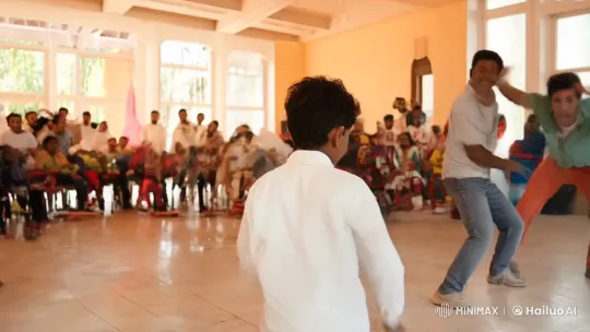 Boy Leads Dance-Combat Fusion in Crowded Room – AI Generated Video | Hailuo AI