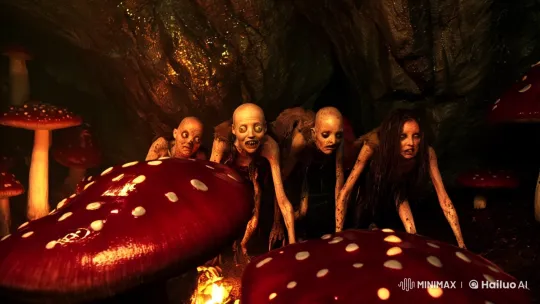Haunting Cave: Pale Crawlers Amidst Giant Mushrooms – AI Generated Video | Hailuo AI