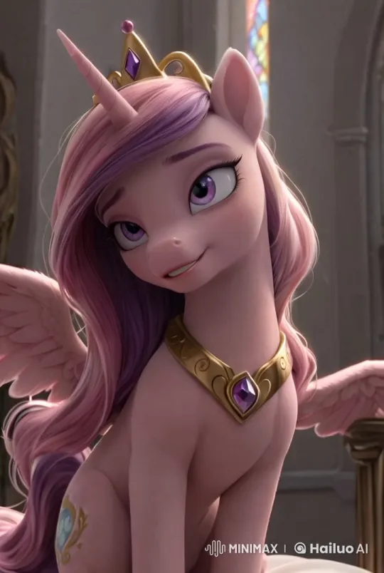 Princess Cadence: Regal Alicorn in Ornate Room with Flapping Wings – AI Generated Video | Hailuo AI