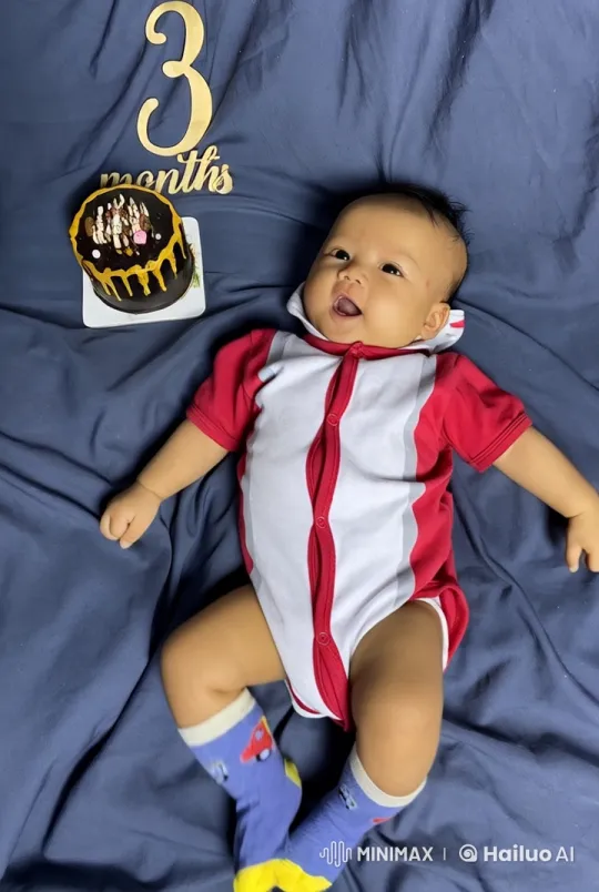 Baby's Playful Kungfu Stance in 3-Month Celebration Scene – AI Generated Video | Hailuo AI