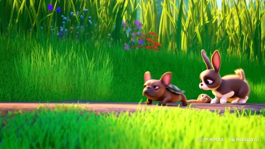 Baby Animals Play in Verdant Creek Landscape – AI Generated Video | Hailuo AI