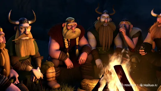 Vikings Gather by Night Around Bonfire – AI Generated Video | Hailuo AI