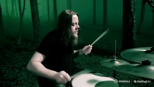 Eerie Night Forest Drummer: Haunting Performance Clip – AI Generated Video | Hailuo AI