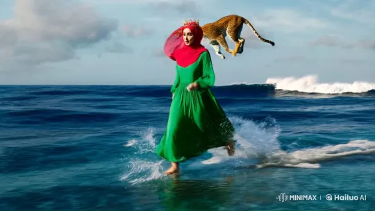 Enchanted Woman Walks on Water with Leopard Companion – AI Generated Video | Hailuo AI