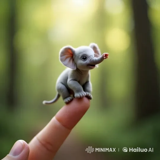 Baby Elephant on Finger in Peaceful Forest – AI Generated Video | Hailuo AI