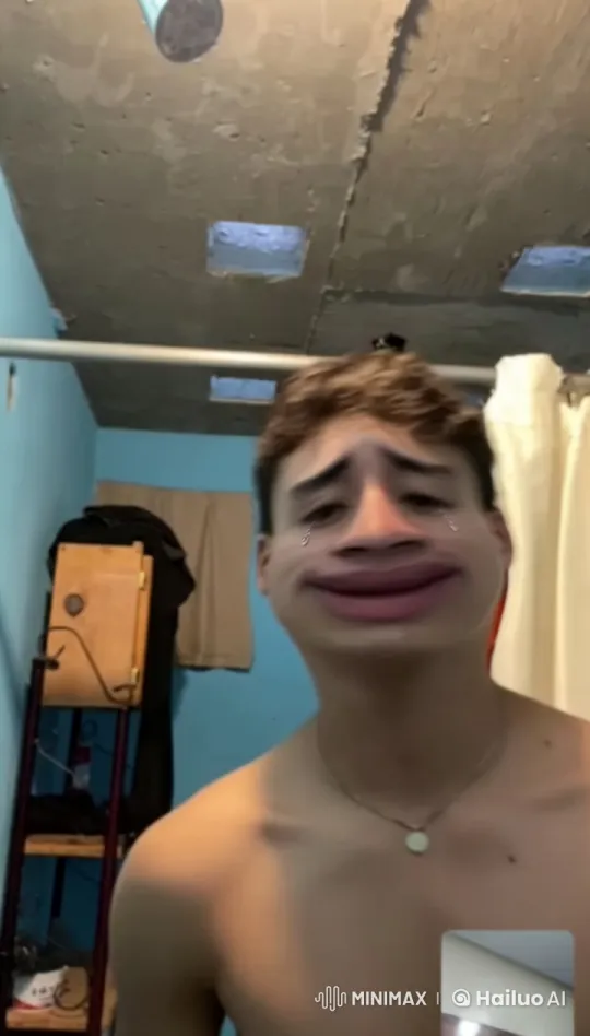 Shirtless Character in Creepy Room with Blood Trickling from Mouth – AI Generated Video | Hailuo AI