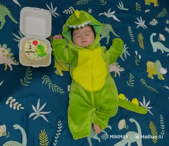 Baby Celebrates Milestone in Dinosaur Costume – AI Generated Video | Hailuo AI