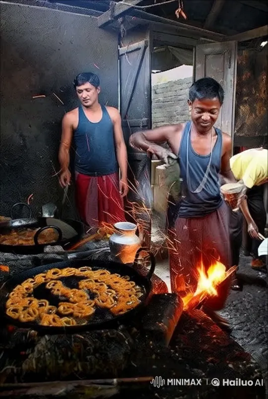 Rustic Kitchen: Men Cook, Dog Bites, Chaos Ensues – AI Generated Video | Hailuo AI