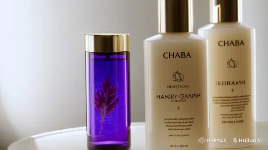 Elegant CHABA Shampoo and Hair Tonic Display – AI Generated Video | Hailuo AI