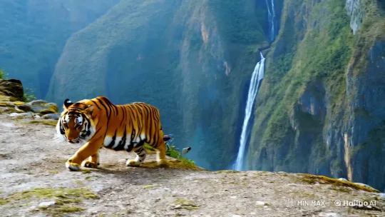 Mountainous Serenity: Majestic Tiger Amidst Wilderness – AI Generated Video | Hailuo AI